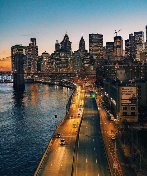 NYCgo on Instagram: “Overlooking FDR Drive at sunset from the Williamsburg Bridge. 📷: @dylanwaalker  #NewYorkCity #SeeYourCity #ILoveNY #ThisIsNewYorkCity…” Williamsburg Bridge, I Love Ny, I ❤ Ny, Bridge, New York Skyline, New York, Travel, Instagram