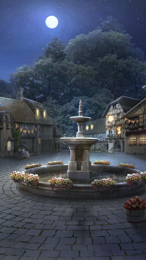 Square Fantasy Art, Fantasy Places City, Medieval Square, Ashita No Nadja, Episode Interactive Backgrounds, Fantasy Town, Episode Backgrounds, Growing Pains, Scenery Background