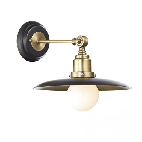 Dar Lighting Hannover Single Light Wall Fixture in Black and Antique Brass Finishes Lighting Bugs, Brass Wall Lights, Antique Brass Lighting, Rustic Wall Lighting, Lights Living Room, Contemporary Wall Lights, Black Wall Lights, Wall Lights Living Room, Lounge Lighting