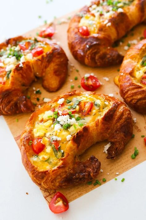 Easy Croissant Breakfast Sandwiches, Brunch Ideas Croissant, Croissant Egg Boats, Croissant Breakfast Recipes, Breakfast Ideas Croissant, Crossiant Breakfast Recipes, Croissant Boats, Turkey Frittata, Breakfast Delivery