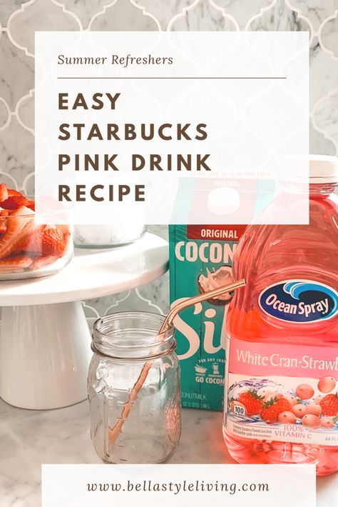 Starbucks Copycat Recipes Pink Drink, Copycat Pink Drink Starbucks Easy, Low Calorie Pink Drink Starbucks, Strawberry Pink Drink Starbucks, Punk Drink Starbucks Recipe, Diy Pink Drink Starbucks Recipe, Starbucks Pink Refresher, Starbucks Drinks Recipes Diy Homemade Pink Drink, Pinkdrink Starbucks Recipe