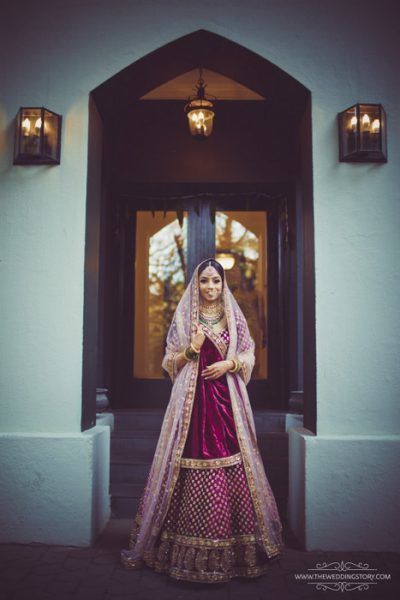 A Beautiful Bangalore Wedding With Two Royal Families! | WedMeGood Lehenga With Contrast Dupatta, Wine Colour Lehenga, Trending Bridal Lehenga, Unique Lehenga Designs, Unique Lehenga, Velvet Bridal Lehenga, Best Lehenga, Lehenga Ideas, Contrast Dupatta