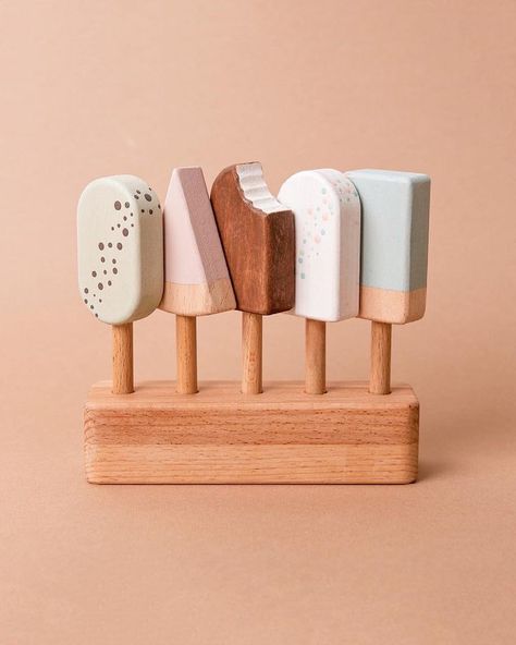 Diy Wooden Food Toys, Cute Wooden Toys, Wood Play Food, Wooden Kids Toys, Diy Wooden Toys, Wooden Toys For Babies, Wooden Play Set, Wood Toys Diy, Play Ice Cream