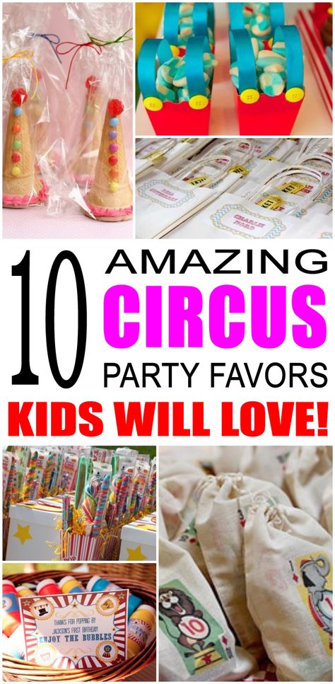 Fun circus party favor ideas for kids and teens. Try these simple diy circus party favors for boys and girls. Here are some easy gift bags, treat bags and more to say thank you to the friends of that special birthday child. Circus Theme Goodie Bags, Circus Theme Gifts Party Favors, Circus Themed Party Favors, Circus Party Favor Ideas, Greatest Showman Party Favors, Carnival Theme Party Favors, Circus Theme Party Food, Circus Party Favors, Diy Party Gifts