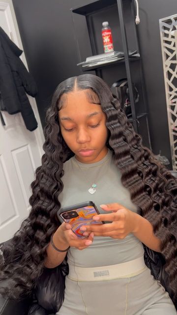 Middle Part Crimps Sew In, Crimps On Sew In, Sew In Hairstyles With Crimps, Crimped Hair Leave Out, Hair With Weave, Crump Hairstyles, Sew In Weave With Leave Out Crimps, Sew In Crimps, Crimped Quick Weave