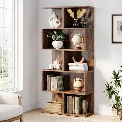 Upgrade your home with our Corner Bookshelf, a perfect combination of style and functionality. Its narrow bookcase design allows you to make the most out of limited spaces, providing practical storage solutions while adding a touch of elegance to your living space. Millwood Pines | Millwood Pines 5-Tier Tall Narrow Corner Bookcase(2PCS) Brown 66.92 x 15.74 x 11.81 in, Manufactured Wood | C111164630 | Wayfair Canada Narrow Shelf Decor, Small Corner Shelves, Tall Narrow Bookcase, Narrow Bookshelf, Narrow Bookcase, Corner Bookshelf, Open Cube, Narrow Shelves, Corner Bookshelves