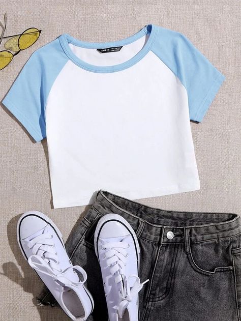 Crop Top Blanc, Shein Outfits, Cute Preppy Outfits, Trendy Summer Outfits, Shirts For Teens, Cute Crop Tops, Tween Outfits, Cropped Tops, Crop Top Shirts