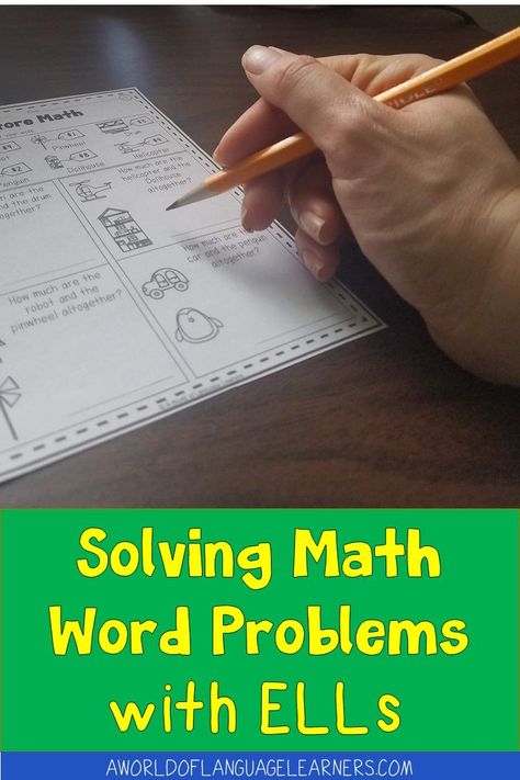 Learn strategies for helping ELLs solve math word problems. ESL students benefit from learning academic math vocabulary as they practice word problems. Academic Language, Differentiation Math, Academic Vocabulary, Ell Students, Subtraction Word Problems, Solving Word Problems, Math Vocabulary, Math Words, Math Word Problems