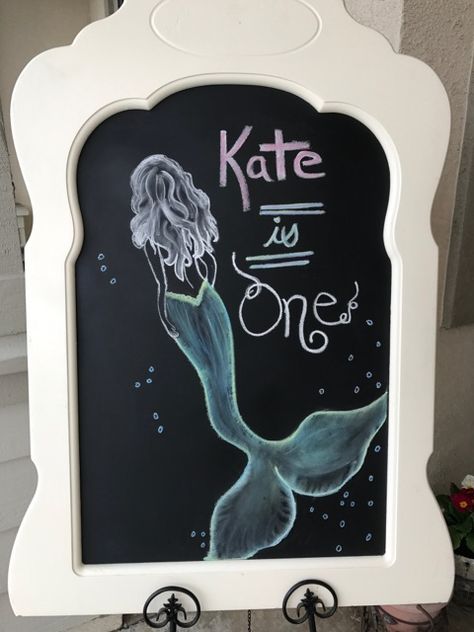 Mermaid Chalk Art, Summer Chalkboard, Chalkboard Door, Pavement Art, Mermaid Shell, Chalk It Up, Chalk Drawings, Mural Wall, Chalkboard Art