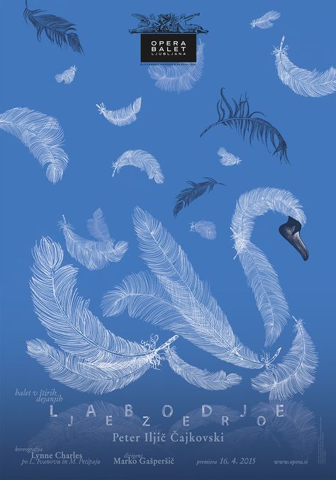 Swan Lake poster design by Vesna Skornsek. #illustration #graphicdesign #ink #poster #ballet #feather #swanlake #odette Magician Poster Design, Ballet Graphic Design, Ballet Poster Design, Swan Lake Poster, Akrilik Painting, 2024 Graphic, Ballet Poster, Magazine Format, Sticker Inspiration