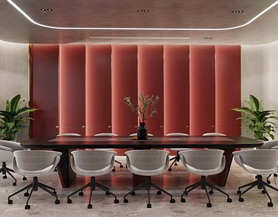 Meeting room Red Conference Room, Board Room Design Corporate, Colorful Meeting Room, Meeting Room Design Creative, Office Conference Room Design, Board Meeting Room, Corporate Conference Room, Elegant Office Design, Conference Room Interior Design