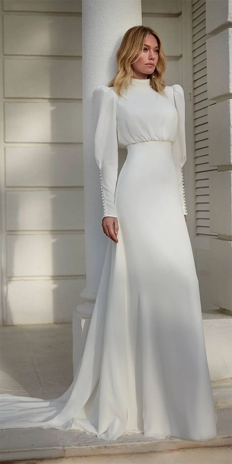 Modest Wedding Dresses With Sleeves Wedding Dresses Guide Wedding Dress For Women, Modest Wedding Dresses With Sleeves, Bride’s Mother, Wedding Guest Gowns, Curvy Bride, Formal Wear Dresses, Chiffon Wedding Dress, Fall Wedding Guest Dress, Plus Size Formal Dresses