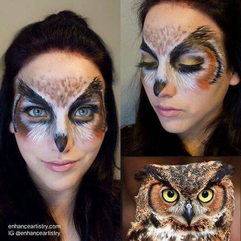 Hair Fall Mask, Owl Face Paint, Owl Makeup, Peacock Makeup, Animal Face Paintings, Owl Halloween, Animal Makeup, Theatre Makeup, Anime Makeup