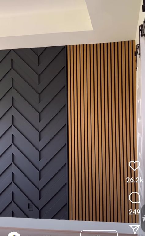 Black Wall Pattern Design, Black Decorative Wall, Black Feature Wall Bedroom Room Ideas, Geometric Pattern Wall Design, Vintage Accent Wall Ideas, Diagonal Wood Accent Wall, Black Wood Slat Wall, Stair Case Wall Designs, Dark Feature Wall Bedroom