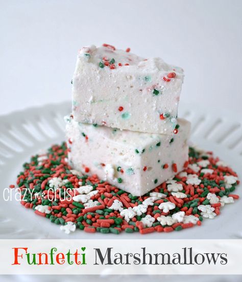 Funfetti Marshmallows - Crazy for Crust Funfetti Marshmallows, Funfetti Christmas, Homemade Marshmallow Recipe, Christmas Delights, Crazy For Crust, Recipes With Marshmallows, Homemade Marshmallows, Homemade Candies, Noel Christmas