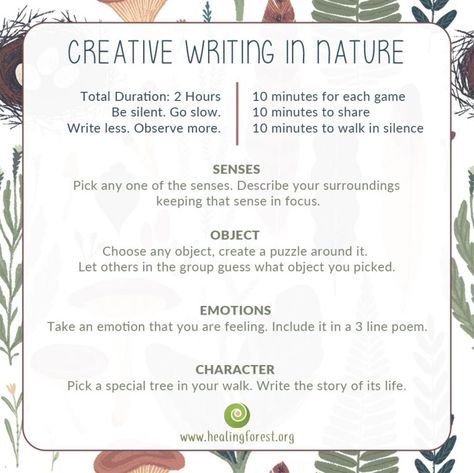 Games-writers Writing In Nature, Nature Writing, Therapy Notes, Memories Ideas, Forest School Activities, The Power Of Words, Nature School, Power Of Words, Forest Bathing