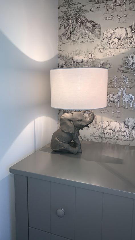 Baby Nursery Lamp, Elephant Bedroom Ideas For Adults, Elephant Room Ideas, Elephant Bedroom Ideas, Elephant Nursery Ideas, Kids Safari Bedroom, Boys Safari Bedroom, Elephant Decor Bedroom, Gray Safari Nursery