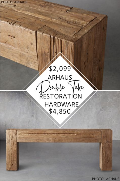 RESTORATION HARDWARE RECLAIMED ENGLISH BEAM CONSOLE TABLE DUPE — KENDRA FOUND IT Rustic Beam Console Table, Wood Entry Table Decor, Arhaus Ubud Console, Rustic Console Tables Entryway, Chunky Entryway Table, Arhaus Entryway, Reclaimed Wood Entry Table, 2 Console Tables Side By Side, Arhaus Console Table