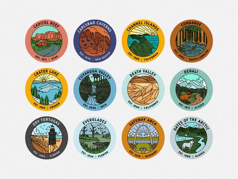 USA National Parks - Badges Vol. 2 by Muhammad Bagus Prasetyo for Skilline Design Co. on Dribbble Dry Tortugas, Carlsbad Caverns, Gateway Arch, Capitol Reef, National Parks Usa, Crater Lake, Vol 2, Missouri, Alaska