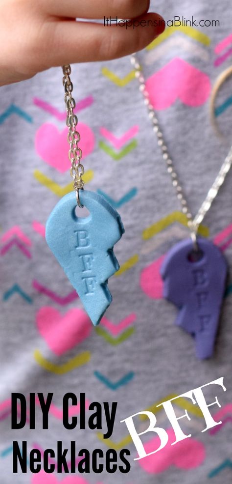 DIY Clay BFF Necklaces  |  Use clay to make these BFF heart necklaces Gifts For Bff Diy, Bff Heart, Diy Bff, Necklaces Diy, Gifts Forbest Friend, Diy Girls, Bff Gifts Diy, Bff Birthday Gift, Diy Necklaces