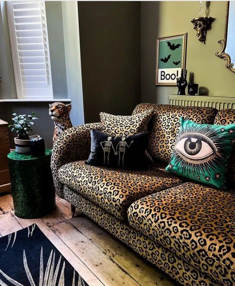 Dark and Dreamy: Whimsigothic Home Decor Ideas 12 Whimsigothic Home, Maximalist Home Decor, Autumn Sun, Maximalist Home, Printed Sofa, Dark Home Decor, Future Apartment Decor, Instagram Autumn, The Leopard