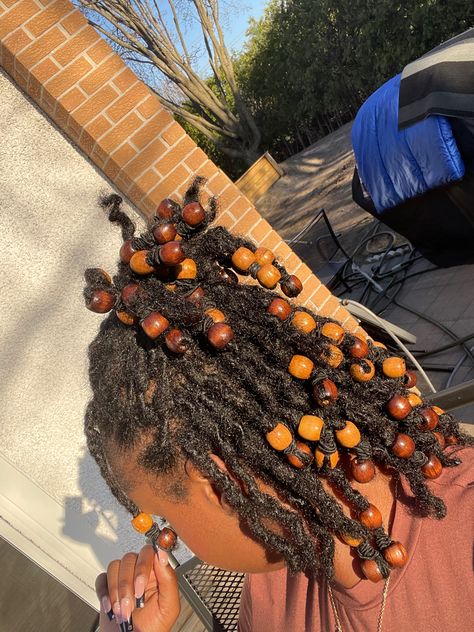 Loc Styles Beads, Beads With Locs, Locs With Wooden Beads, Wooden Beads On Locs, Beads On Starter Locs, Locs With Beads And Shells, Loc With Beads, Locs With Beads Black Women, Beads In Locs