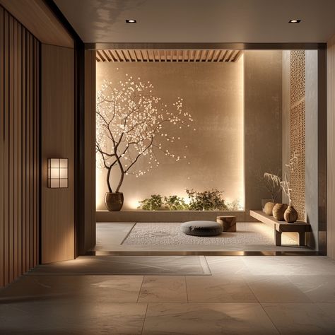 Japanese Hallway, Zen Interiors, Zen House, Japanese Home Design, Japandi Home, Spa Interior, Hallway Designs, Japanese Interior Design, Japanese Home