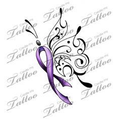 Purple Ribbon Tattoos, Alzheimers Tattoo, Crohns Tattoo, Tattoo Ideas Meaningful, Pink Ribbon Tattoos, Purple Butterfly Tattoo, Survivor Tattoo, Awareness Tattoo, Ribbon Tattoos