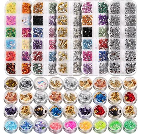 Gems For Nails, Nail Design Kit, Nails Rhinestones, Acrylic Nails At Home, Romantic Nails, Studded Nails, Glamorous Nails, Gem Nails, Nail Art Kit