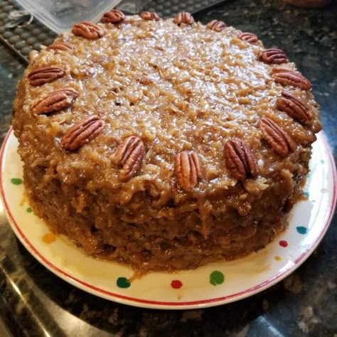 Willard Family German Chocolate Cake | "Fabulous! This was my first attempt at a German Chocolate cake, I kind of expected it to be a little more complicated but this was easy." #cakerecipes #bakingrecipes #dessertrecipes #cakes German Chocolate Cake Recipe, Coconut Pecan Frosting, Vegetarian Bake, Recipe Cake, German Chocolate Cake, German Chocolate, Cake Chocolate, Savoury Cake, Sweet Chocolate