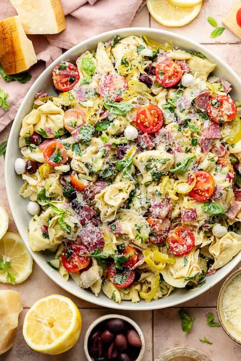 Tortellini Pasta Salad Ravioli Salad Cold, Hoagie Pasta Salad, Cheese Tortellini Pasta Salad, Work Salads, Cheese Tortellini Pasta, Tortellini Pasta Salad Recipes, Tortellini Pasta Salad, Clean Dinner, Pasta Salad With Tortellini