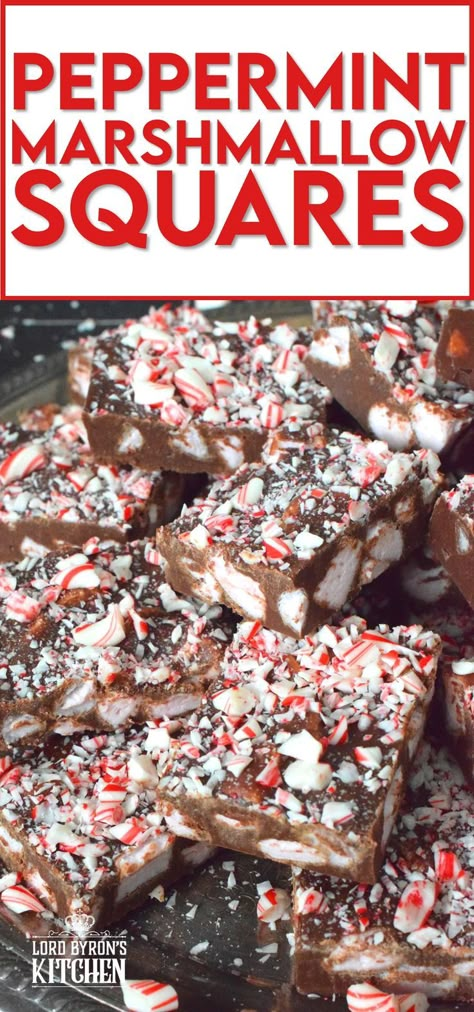 When it comes to no-bake Christmas recipes, you cannot go wrong with Peppermint Marshmallow Squares! They are loaded with chocolate and peppermint-flavoured marshmallows. Along with the peppermint extract and the crushed candy canes on top, these squares are perfect for the extreme peppermint lover! #peppermint #marshmallow #vegan #dandies #christmas #nobake Peppermint Marshmallows Recipe, Marshmallow Squares, Peppermint Recipes, Peppermint Fudge, Delicious Christmas Desserts, Peppermint Marshmallows, Peppermint Extract, Christmas Food Gifts, Recipes With Marshmallows