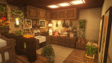 Minecraft Aesthetic — youxie: inside the overgrown mushroom hut 🍄🍃 Minecraft Rooms, Minecraft House Interior, Minecraft Kitchens, Interior Minecraft, Cottage Core Minecraft House, Case Minecraft, Minecraft Aesthetic, Minecraft Mansion, Minecraft Kitchen Ideas