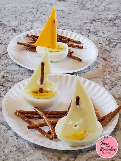 Egg Boat Snacks Boat Shaped Snacks, Boat Snacks, Egg Boats, Cheese Triangles, Preschool Family, Hard Boiled Egg, Goldfish Crackers, Family Child Care, Snacks For Kids