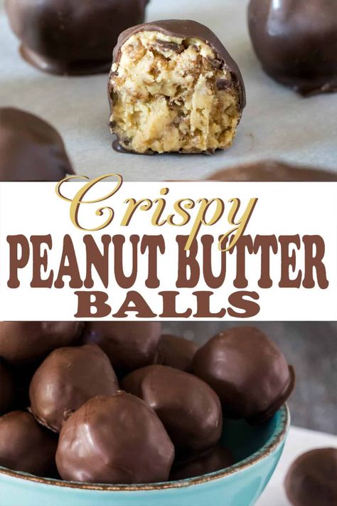 Crispy Peanut Butter Balls, Peanut Rice, Rice Krispies Recipe, Peanut Butter Balls Recipe, Chocolate Covered Peanuts, Butter Balls, Candy Recipes Homemade, Dessert Party, Christmas Candy Recipes