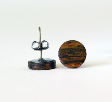 Ebony Wood Studs wood earrings unisex mens stud by HouseofShiba Mens Stud Earrings, Ear Jewellery, Wooden Jewelery, Studs For Men, Wood Stud Earrings, Macassar Ebony, Wood Earrings Stud, Earrings Wood, Cardboard Jewelry Boxes