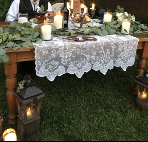 Rustic Romantic Sweetheart Table: Farm Table, Vintage Lace, XO Horseshoes, Garland, Pillar and Taper Candles, Settee Wood Sweetheart Table, Romantic Sweetheart Table, Cactus Background, Cactus Backgrounds, Julia Kelly, Sweetheart Table Wedding, Table Scapes, Table Vintage, Christmas Tea