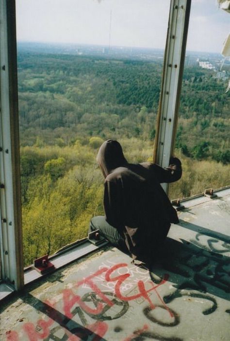 On The Edge, The Edge, A Man, Graffiti, Trees, Building