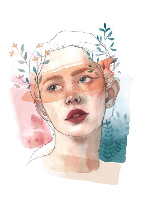 Illustrated Portrait in Watercolor - my 2 portraits | Domestika Cool Portraits Drawing, Watercolor And Sketch, Procreate Watercolor Portrait, Ink And Watercolor Portrait, Digital Watercolor Portrait, Watercolor Portrait Painting Faces Tutorial, Watercolour Self Portrait, Portrait Styles Drawing, Faces Watercolor Painting