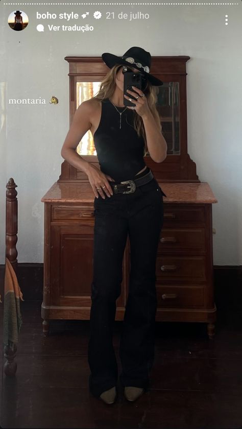 Grunge Rodeo Outfits, Western Black Jeans Outfit, Dark Western Outfits Women, Black Jeans And Cowboy Boots Outfit, Western Black Outfit, Goth Western Outfits, Alternative Country Outfits, Yallternative Women, Alt Cowgirl Outfits