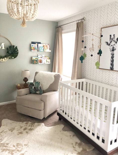 Safari Nursery Room, Green Baby Nursery, Wall Floating Shelves, Acrylic Wall Shelf, Newborn Room, Winnie The Pooh Nursery, Floating Bookshelf, Baby Zimmer, Baby Room Inspiration