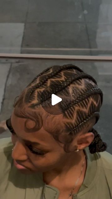 6 Feedins Braids With Bun, Zig Zag Part Stitch Braids, Stitch Fulani Braids, Stitch Braids Zig Zag Parts, Braids With Star Design, 4-6 Stitch Braids With Design, 6-8 Stitch Braids With Designs, Zig Zag Stitch Braids, Stitch Braid Hairstyles