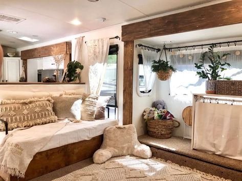 RV Renovation Tour | A Rustic Bohemian Home on Wheels with @Our.Own.Beat Daybed In Living Room, Rv Sofa Bed, Rv Living Room, Rv Sofas, Rv Furniture, Rv Interior Remodel, Top Sofas, Rv Renovation, Diy Camper Remodel