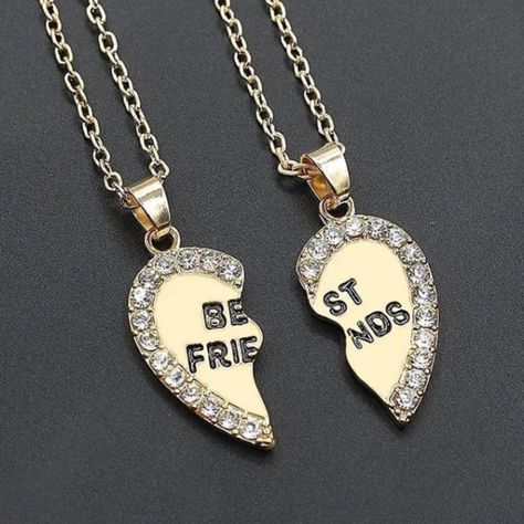 Best Friends Jewelry Pendant * Friendship * Gold Alloy Finish *Split Heart Best Friend Letters, Bff Jewelry, Bff Necklaces, Friend Jewelry, Crystal Heart Pendant, Rhinestone Choker Necklace, Best Friend Jewelry, Best Friend Necklaces, Friendship Jewelry