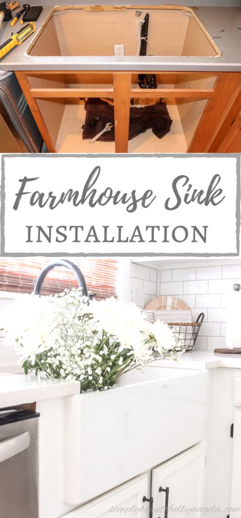 DIY Farmhouse Sink Installation Nice Breakfast, Farmhouse Sink Installation, Farm Diy, Farmhouse Sink Faucet, Sink Installation, Old Sink, Fireclay Farmhouse Sink, Diy Rustic Home, How To Install Countertops