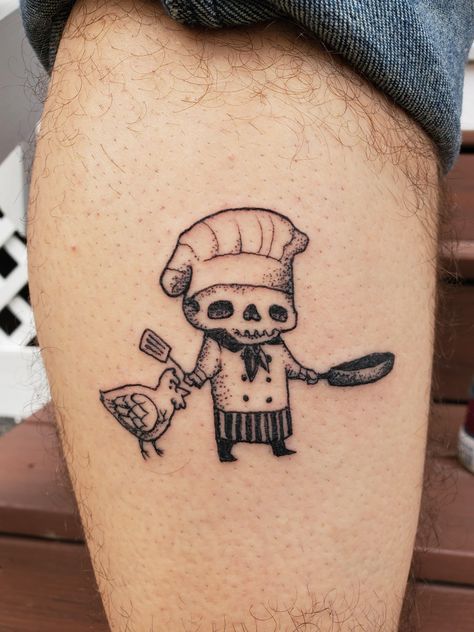 Cook Tattoo Chef, Chef Tattoo Design, Cooking Tattoos, Chef Knife Tattoo, Baking Tattoo, Cooking Tattoo, Culinary Tattoos, Chef Tattoo, Plane Tattoo