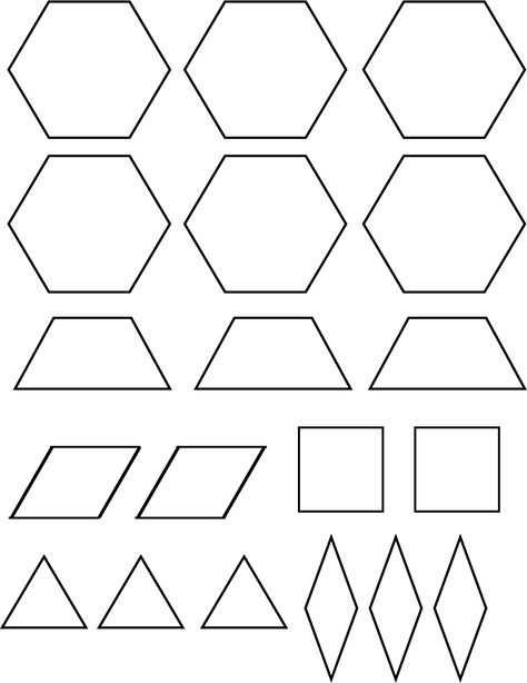 Free Pattern Block Template - PDF | 384KB | 1 Page(s) Quilt Block Templates, Free Pattern Block Printables, Pattern Block Printables, Pattern Block Templates, Shape Templates, Glass Designs, Paper Piecing Patterns, Templates Printable Free, English Paper Piecing