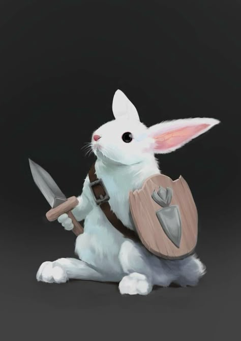 Warrior rabbit concept art for indie game.   Fluffy cute digital painting fur sword shield carrot eyes shinny Rabbit Warrior, Sketchbook Assignments, Rabbit Artwork, Painting Fur, Rabbit Wallpaper, Rabbit Drawing, Doodle Characters, Dnd Dragons, Art Craft Ideas