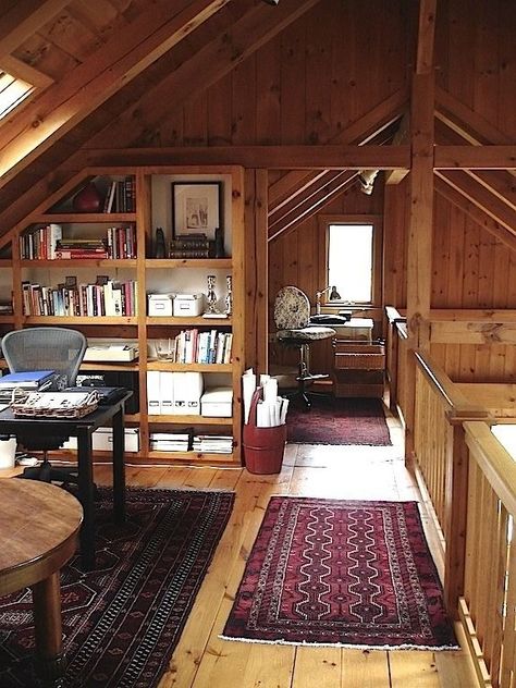 For Emma, Forever Ago ~ cute upstairs loft | Attic remodel, Barn loft, Home Bedroom Stairs, Attic Renovation Ideas, Barn Loft, Attic Apartment, Attic Bedrooms, Attic Renovation, Attic Storage, Attic Spaces, Art Studio At Home