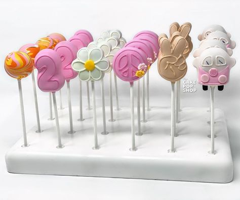 Peace Sign Cake Pops, Groovy One First Birthday Cake Pops, Two Groovy Birthday Cake Pops, Groovy Cake Pop Ideas, Groovy Birthday Cake Pops, Two Groovy Birthday Treats, Groovy Cakepops, Two Groovy Treats, Two Groovy Cake Pops